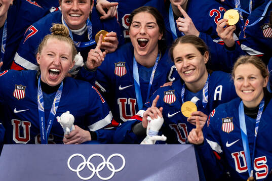 Grace Zumwinkle and Hilary Knight of USA celebrate with