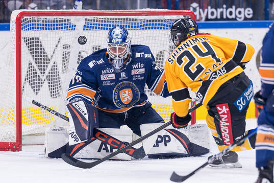 Växjös målvakt Adam Åhman och Luleås Brendan Shinnimin