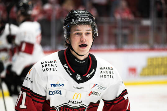 Malmö Redhawks Isac Nilsson jublar