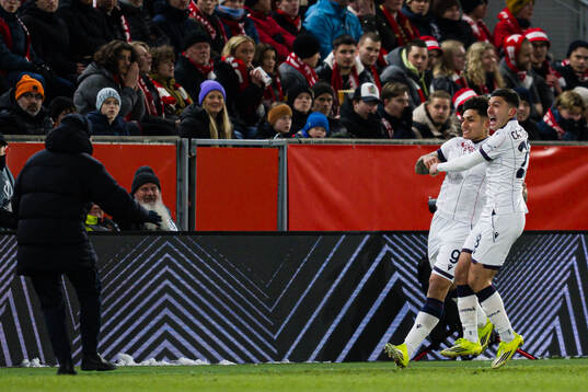 Santiago Thomas Castro of Bologna celebrates