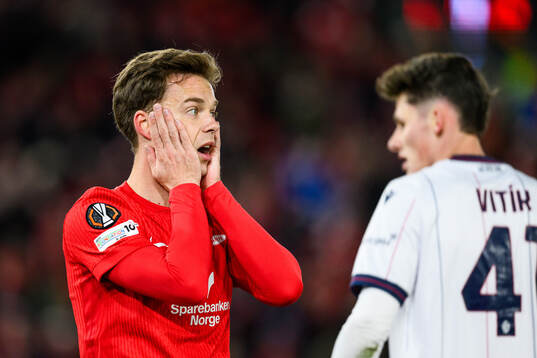 Felix Horn Myhre of Brann reacts