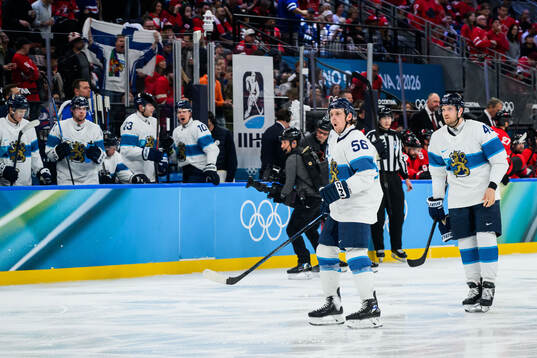 Erik Haula of Finland celebrates the 0-2 goal in the men's