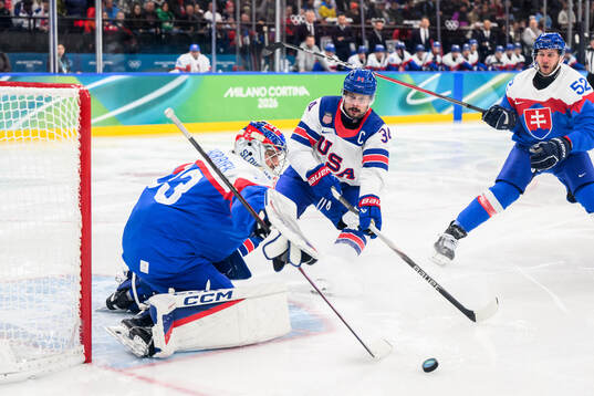 Goaltender Stanislav Skorvanek of Slovakia and Auston