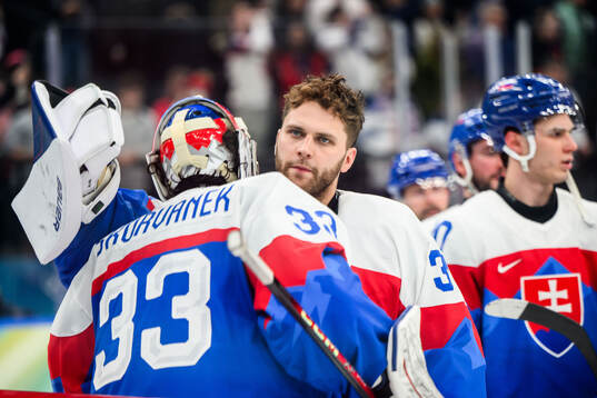 Goaltender Stanislav Skorvanek and goaltender Samuel Hlavaj
