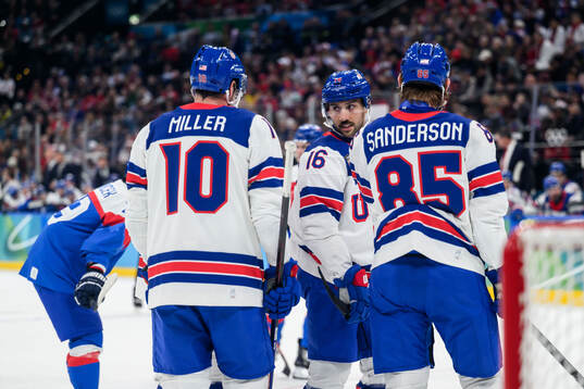 Vincent Trocheck of USA in the men's ice hockey semifinal