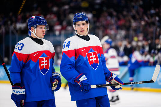 Adam Liska and Patrik Koch of Slovakia in the men's ice