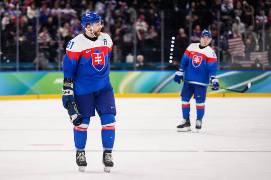 Erik Cernak of Slovakia looks dejected in the men's ice