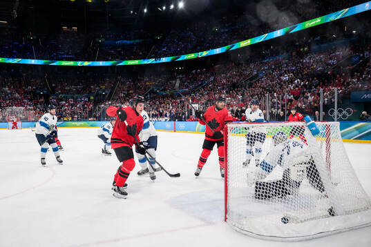 in the men's ice hockey semifinal between Canada and Finland