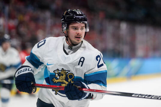 Sebastian Aho of Finland in the men's ice hockey semifinal