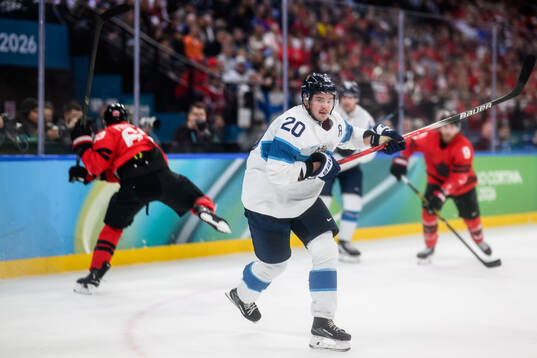 Sebastian Aho of Finland in the men's ice hockey semifinal