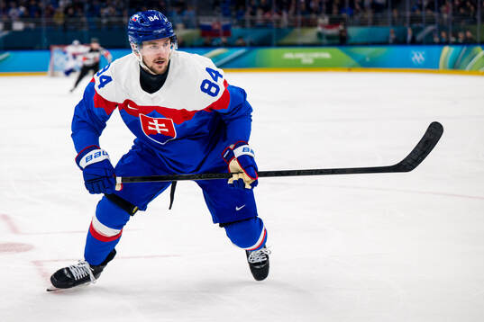 Pavol Regenda of Slovakia in the men's ice hockey bronze
