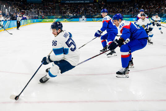 Erik Haula of Finland and Martin Fehervary of Slovakia in