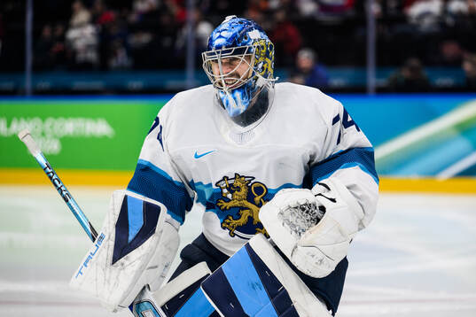 Goaltender Juuse Saros of Finland  in the men's ice hockey