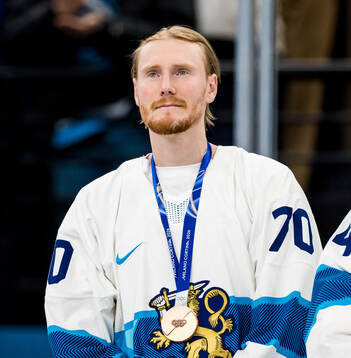 Goaltender Joonas Korpisalo of Finland with their bronze