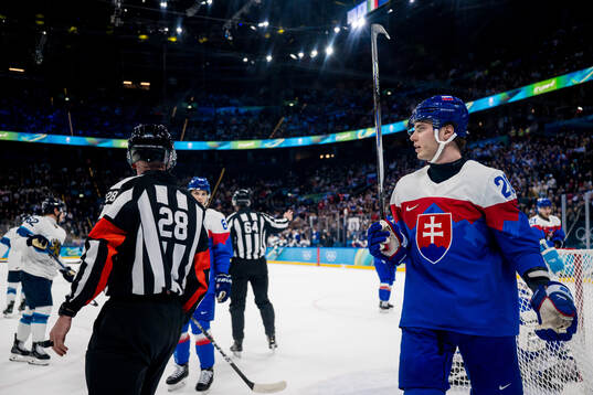 Juraj Slafkovsky of Slovakia in the men's ice hockey bronze