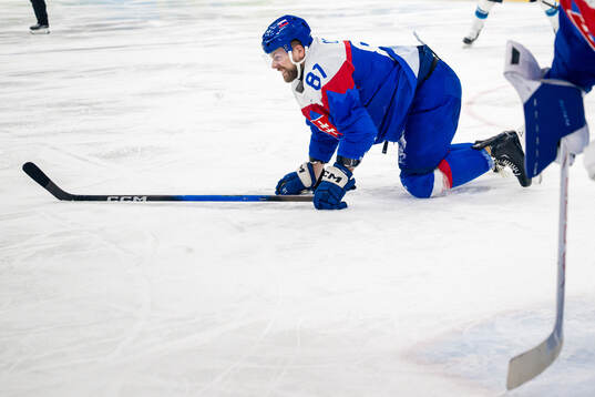 Erik Cernak of Slovakia in the men's ice hockey bronze