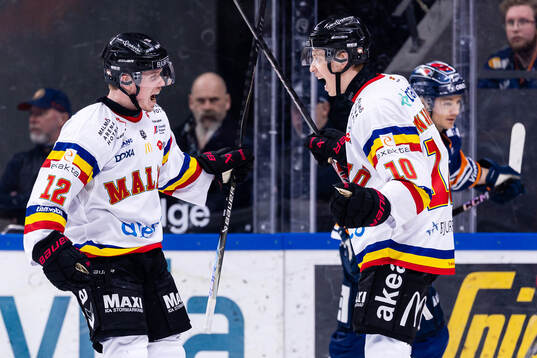 Malmö Redhawks Linus Öberg och William Von Barnekow jublar