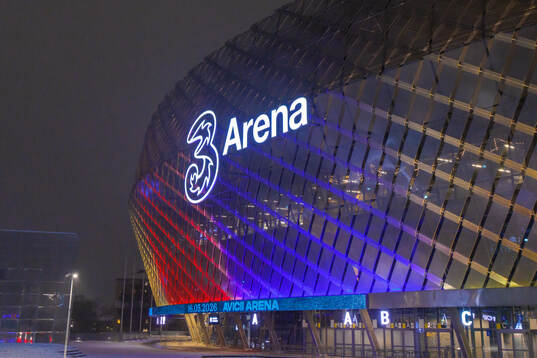 3Arena upplyst i Djurgårdens färger