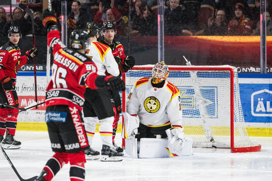 Luleås Pontus Andreasson jublar och Brynäs målvakt Erik