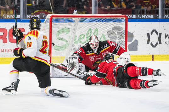 Brynäs Tyler Vesel och Luleås målvakt Matteus Ward