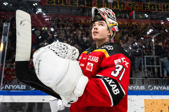 Luleås målvakt Matteus Ward jublar