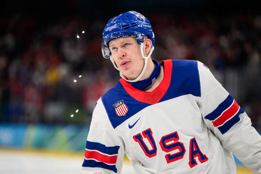 Brady Tkachuk of USA in the men's ice hockey final between
