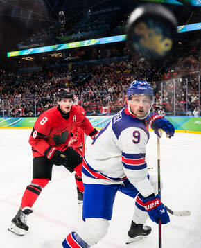Cale Makar of Canada and Jack Eichel of USA in the men's