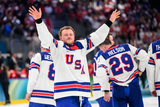 Jack Eichel of USA celebrates
