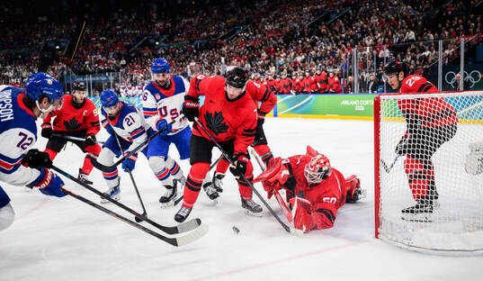 Tage Thompson, Dylan Larkin and Vincent Trocheck of USA
