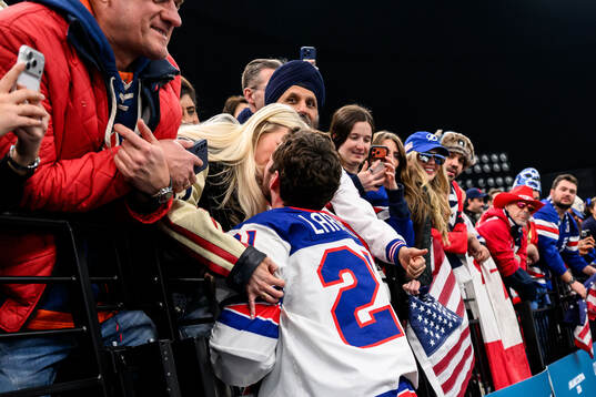 Dylan Larkin of USA celebrate
