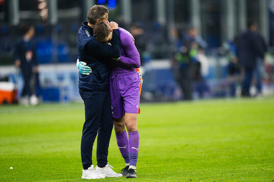 Head coach Kjetil Knutsen and goalkeeper Nikita Haikin of