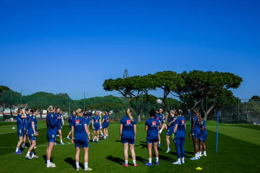 Players of the Swedish women's national football team warm
