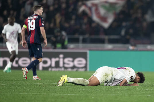 goalkeeper Simen Vidtun Nilsen of Brann in pain