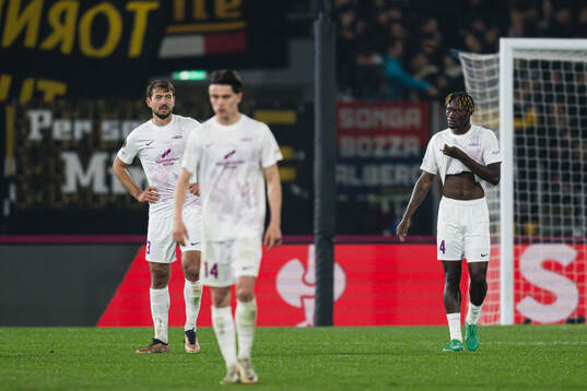 Fredrik Pallesen and Nana Kwame Boakye of Brann looks