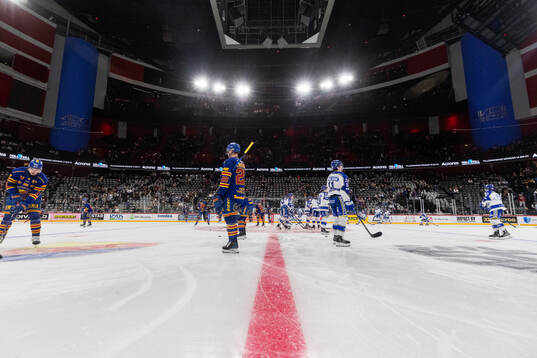 Djurgårdens och Leksands spelare värmer upp