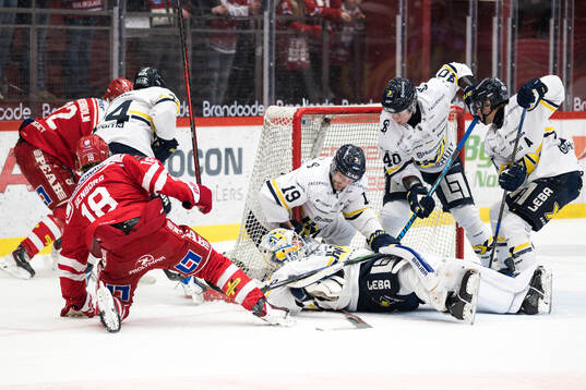 HV71s målvakt Felix Sandström och Niklas Hansson och