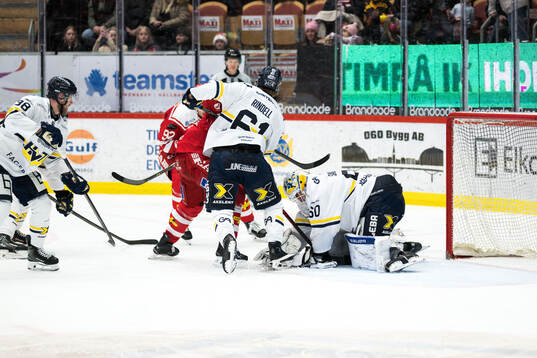 HV71s målvakt Felix Sandström och Timrås Anton Lander
