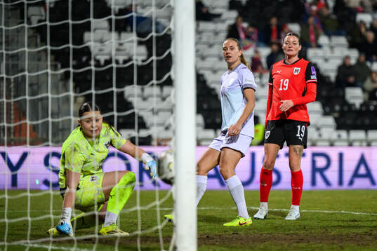Lisa Naalsund of Norway scores the 0-1 goal behind
