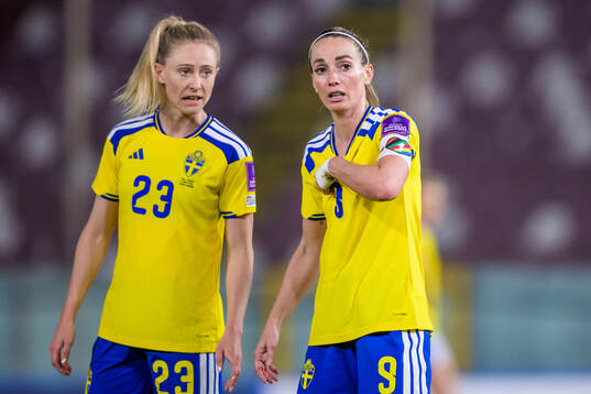 Rebecka Blomqvist and Kosovare Asllani of Sweden