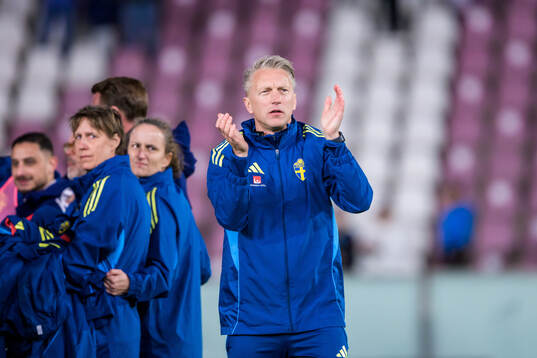 Assistant coach Niklas Egnell of Sweden celebrates