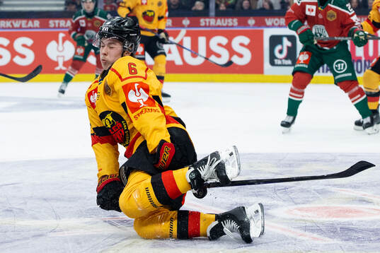 Isac Hedqvist of Luleå blocks a shot from Samuel