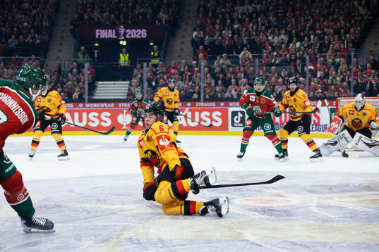 Isac Hedqvist of Luleå blocks a shot from Samuel