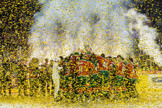 Players of Frölunda celebrate with the trophy