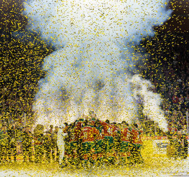 Players of Frölunda celebrate with the trophy
