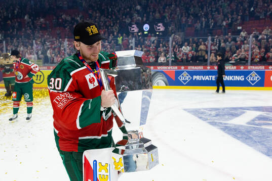 Goaltender Tobias Normann of Frölunda celebrates with the