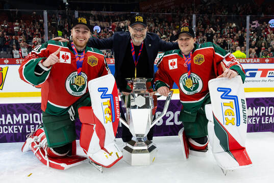 Goaltender Tobias Normann, goaltender coach Peter Iversen
