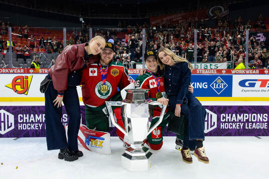 goaltender Tobias Normann and Dominik Egli of Frölunda and