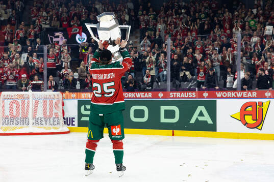 Arttu Ruotsalainen of Frölunda celebrates with the trophy
