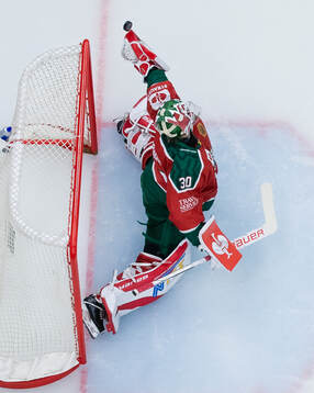 Goaltender Tobias Normann of Frölunda with a glove save