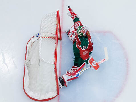 Goaltender Tobias Normann of Frölunda with a glove save